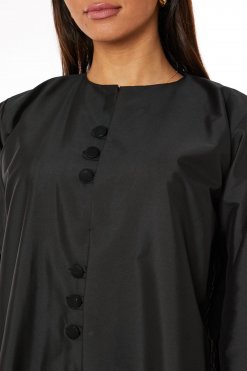 MOIRR2314 2 Black Taffeta Round Neck Embroidered Abaya
