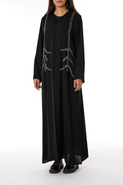 Black Nida Open Front Embroidered Abaya