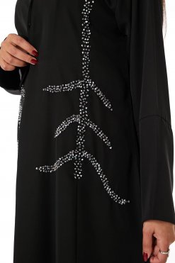 MOIRR2313 2 Black Nida Open Front Embroidered Abaya