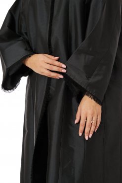 MOIRR2312 2 Black Taffeta Open Abaya with Lace