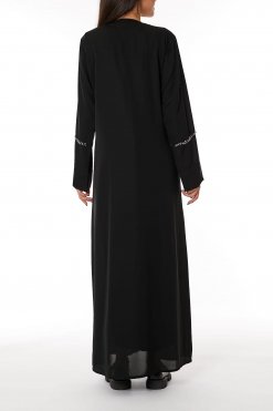 MOIRR2311 3 Black Nida Embroidered V-Neck Open Abaya