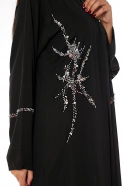 MOIRR2311 2 Black Nida Embroidered V-Neck Open Abaya