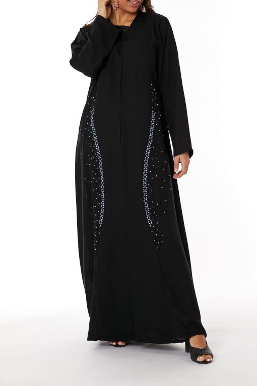 Black Nida Embroidered Open Abaya