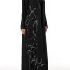 MOIRR2309 Black Nida Embroidered Abaya with lapel collar