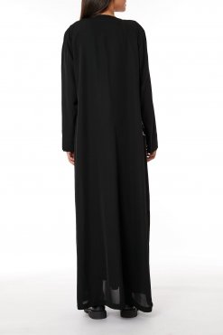 MOIRR2309 3 Black Nida Embroidered Abaya with lapel collar