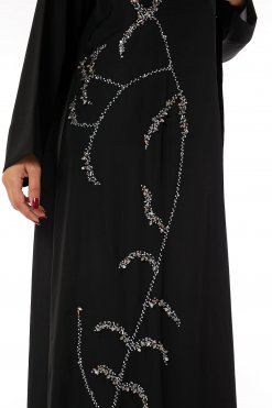 MOIRR2309 2 Black Nida Embroidered Abaya with lapel collar