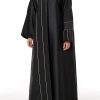 MOIRR2308 Black Bridal Satin V-Neck Abaya with contrast Lining