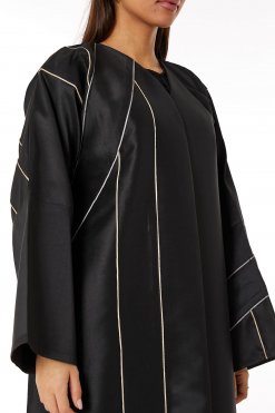 MOIRR2308 2 Black Bridal Satin V-Neck Abaya with contrast Lining