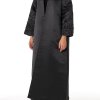 MOIRR2307 Black Bridal Satin Abaya With Hand Embroidery On Sleeves