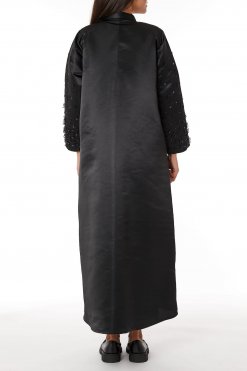 MOIRR2307 3 Black Bridal Satin Abaya With Hand Embroidery On Sleeves