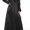 Black Bridal Satin Abaya with Lapel Collar