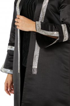 MOIRR2305 2 Black Bridal Satin Abaya