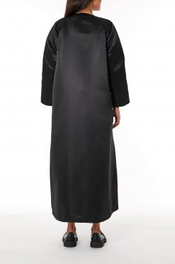 MOIRR2304 3 Black Bridal Satin Embroidered Abaya