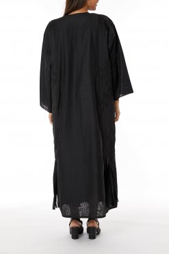 MOIRR2303 3 Black Criss-Cross Linen Abaya