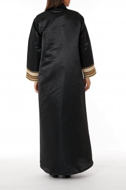 MOIRR2302 3 Black Bridal Satin Abaya with Attractive lace on sleeves