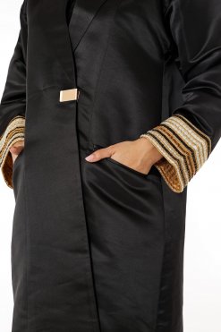 MOIRR2302 2 Black Bridal Satin Abaya with Attractive lace on sleeves