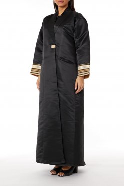 MOIRR2302 1 Black Bridal Satin Abaya with Attractive lace on sleeves