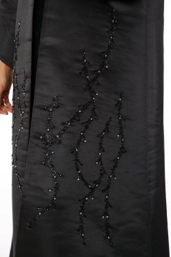 MOIRR2301 2 Black Bridal Satin Embroidered Abaya