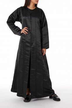 MOIRR2317 1 Black Bridal Satin Abaya with Black Thread Work