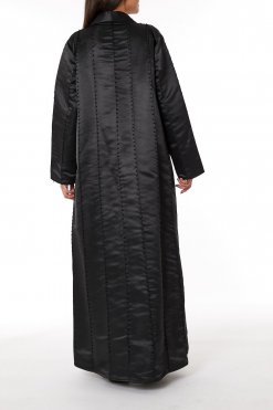 MOIRR2317 3 1 Black Bridal Satin Abaya with Black Thread Work