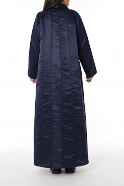 MOIRR2335 3 Navy Bridal Satin Thread Work Open Abaya