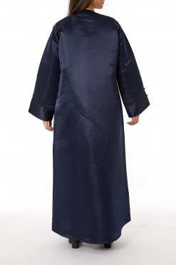MOIRR2337 3 Navy Bridal Satin Abaya with Styled Stitching and Buttons