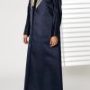 Navy Bridal Satin Abaya with Contrast Lace on Lapel Collar 9 MOIRR2342 Navy Bridal Satin Abaya with Contrast Lace on Lapel Collar