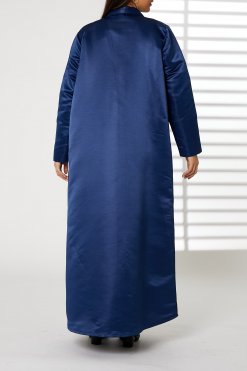 MOIRR2344 3 Navy Lapel Collar Bridal Satin Embroidered Abaya