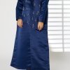 Navy Lapel Collar Bridal Satin Embroidered Abaya