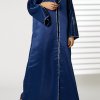 MOIRR2345 Navy Bridal Satin Snap-button Embellished Abaya