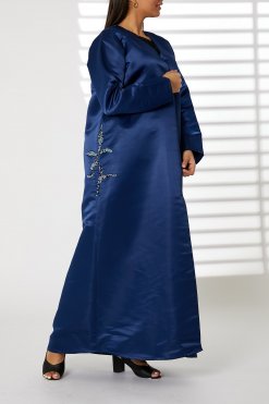 MOIRR2346 1 Navy Bridal Satin Embroidered Abaya