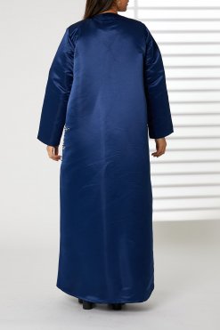 MOIRR2346 3 Navy Bridal Satin Embroidered Abaya