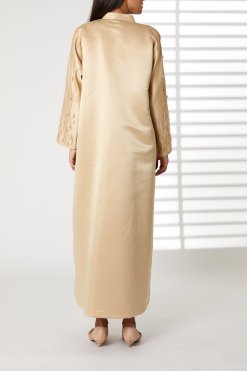 MOIRR2349 3 Peach Bridal Satin Embroidered with Mandarin Collar