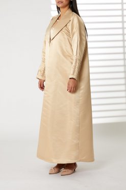 MOIRR2350 1 Lapel Collar Peach Bridal Satin Embroidered Abaya