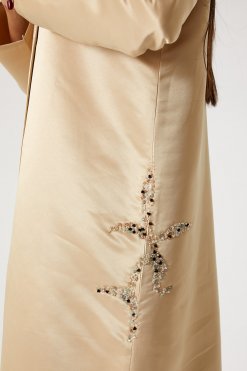 MOIRR2351 2 Peach Bridal Satin Embroidered Abaya