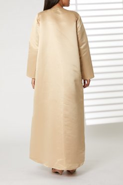 MOIRR2351 3 Peach Bridal Satin Embroidered Abaya