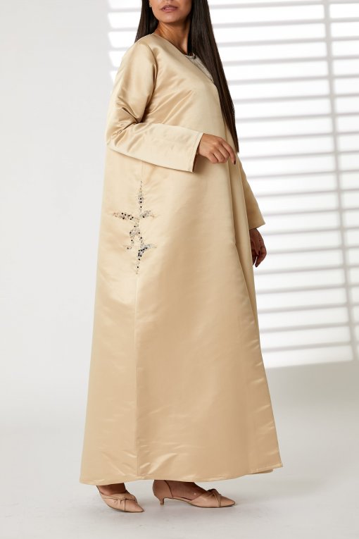 Peach Bridal Satin Embroidered Abaya