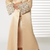 MOIRR2352 Peach V-Neck Bridal Satin Split Cuffs Abaya