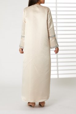 MOIRR2353 3 Peach Bridal Satin Abaya with Split Cuffs