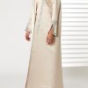 Peach Bridal Satin Abaya with Split Cuffs