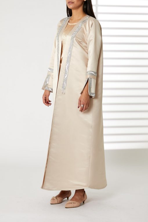 Peach Bridal Satin Abaya with Split Cuffs