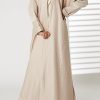 MOIRR2354 Peach Bridal Satin V-Neck Bead Work Abaya
