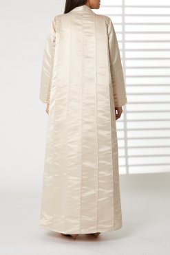 MOIRR2355 3 Peach Bridal Satin Thread Work Open Abaya