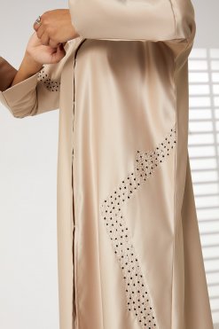 MOIRR2356 2 Peach Bridal Satin Open Abaya Embroidery