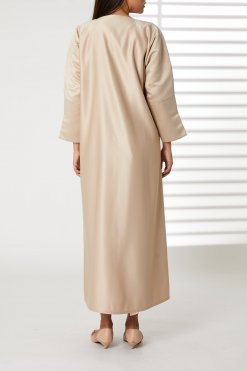MOIRR2356 3 Peach Bridal Satin Open Abaya Embroidery