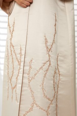 MOIRR2358 2 Peach Bridal Satin Embroidered Open Abaya