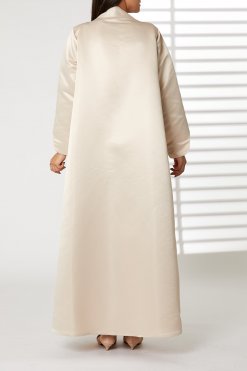 MOIRR2358 3 Peach Bridal Satin Embroidered Open Abaya