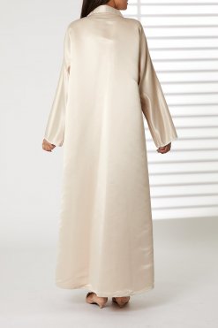 MOIRR2359 3 Peach Bridal Satin Snap-button Embellished Abaya