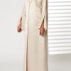 MOIRR2359 Peach Bridal Satin Snap-button Embellished Abaya