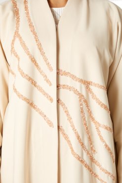MOIRR2360 2 Peach Bridal Satin Embroidered Abaya